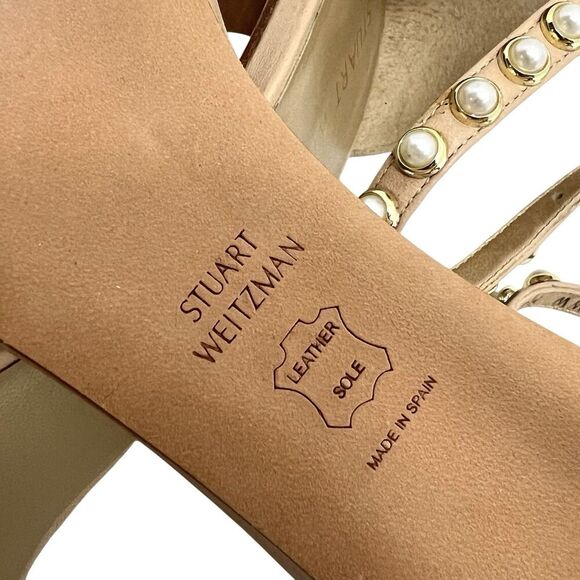 Stuart Weitzman Nudist Pearls Ankle Strap Sandals Heels Nude Size 10 (MSRP $455) - Picture 11 of 12